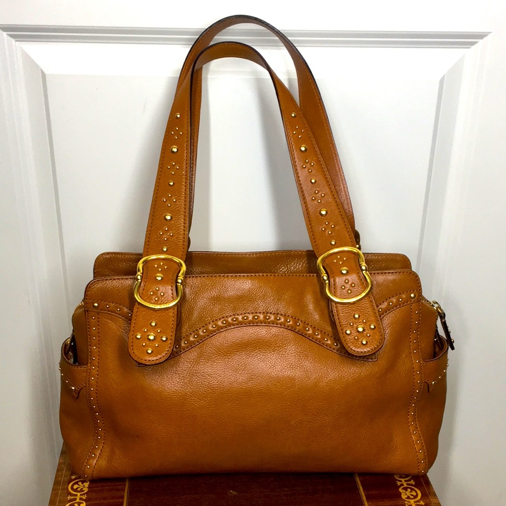 Michael Kors M Handbag Purse Carmel Gold details